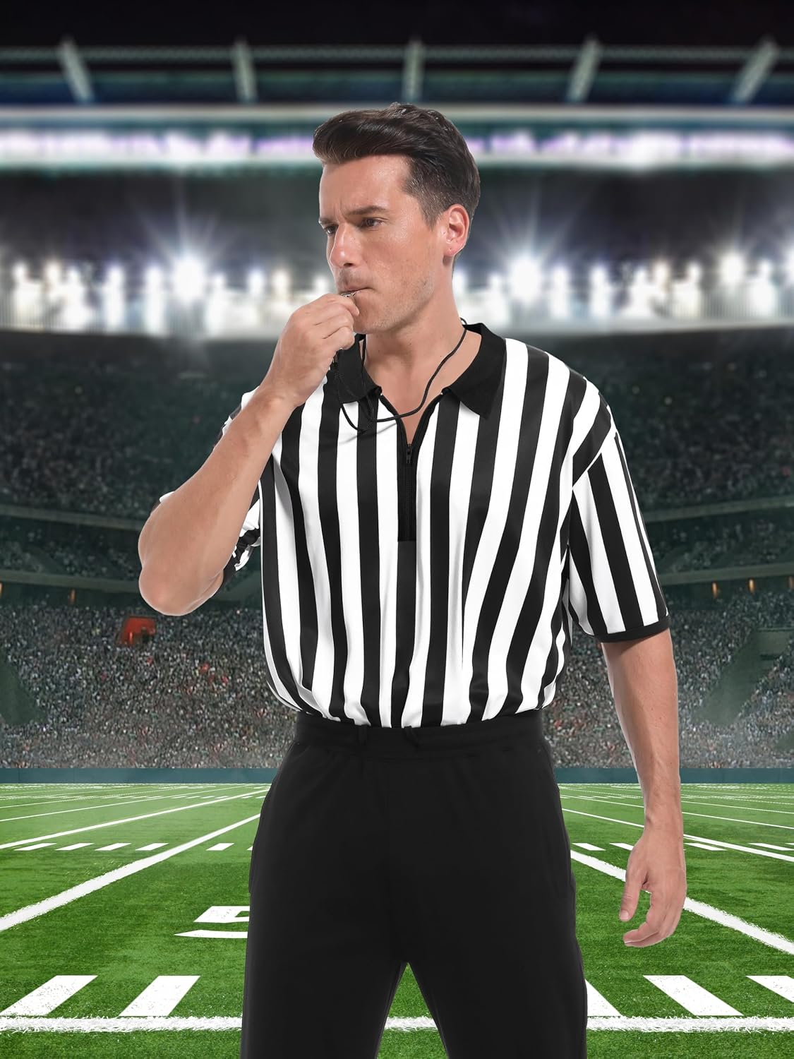 Detalle de FancyFun Men's Collared Referee Shirt Set, Quick-Dry Polyester, Whistle and Flag