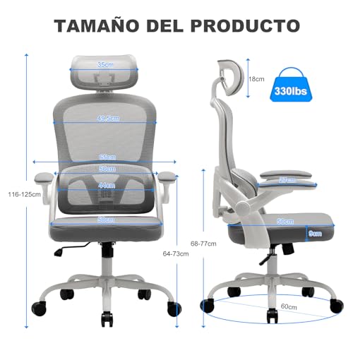 Detalle de Magic Life: Silla de Oficina Ergonómica con Respaldo de Malla y Reposabrazos Abatibles