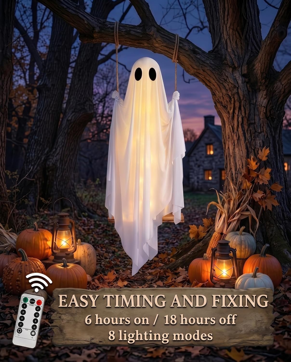 Detalle de CYSKXYI Swing Ghost-003 5-Foot Halloween Hanging Ghost with Warm LEDs