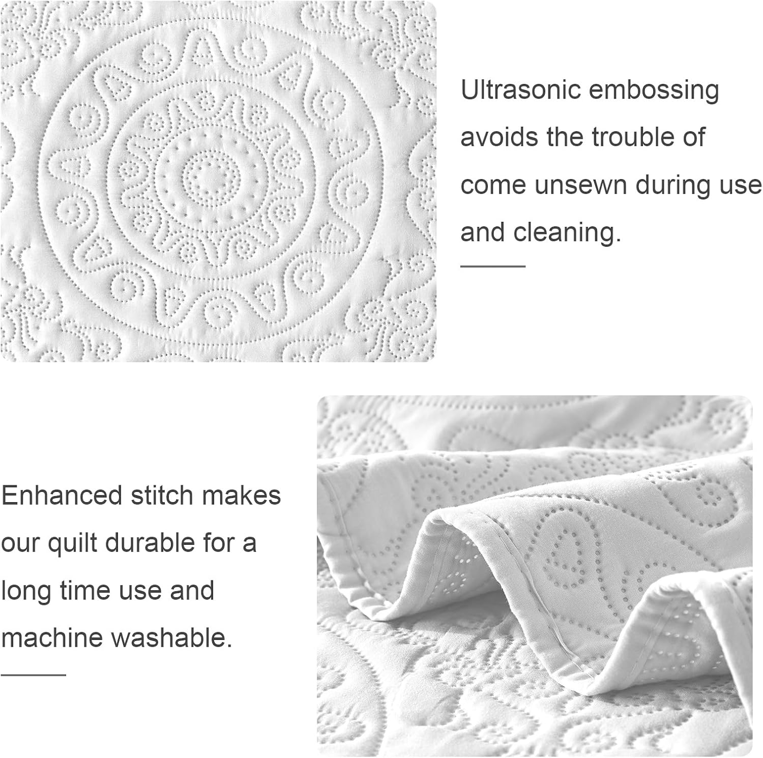 Detalle 1 de WURUIBO White Quilt Set King/Cal King