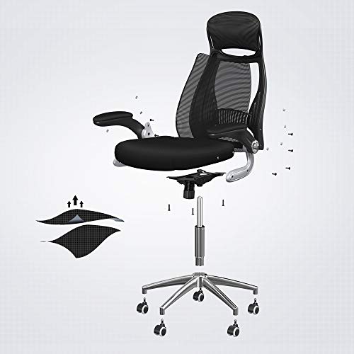 Thumbnail 8 de SONGMICS OBN86BK: Silla giratoria de oficina de malla con reposacabezas y soporte lumbar (altura ajustable, mecanismo sincronizado)