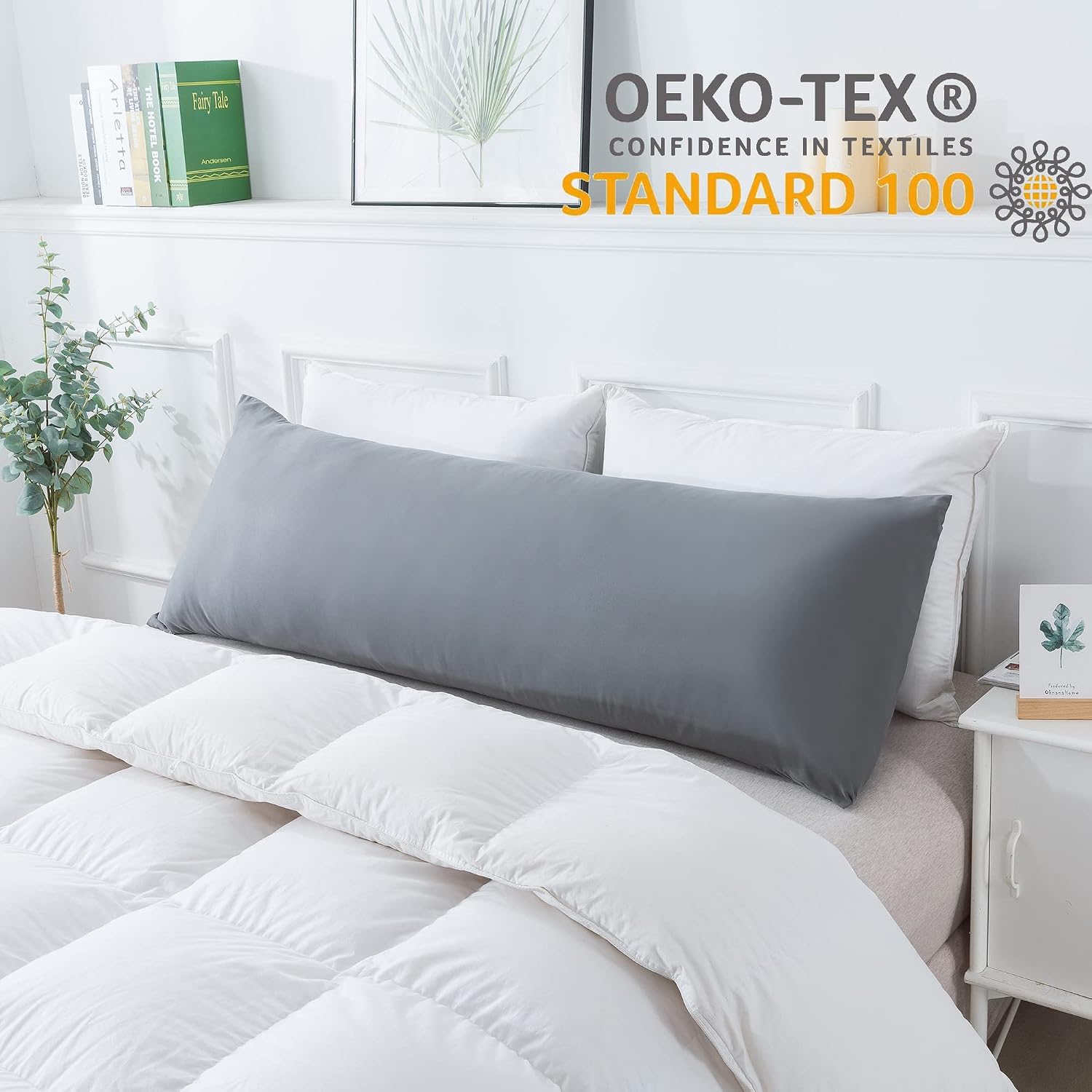 Detalle de ELNIDO QUEEN EQ-BP-W Body Pillow, 20 x 54 in, Removable Grey Cover
