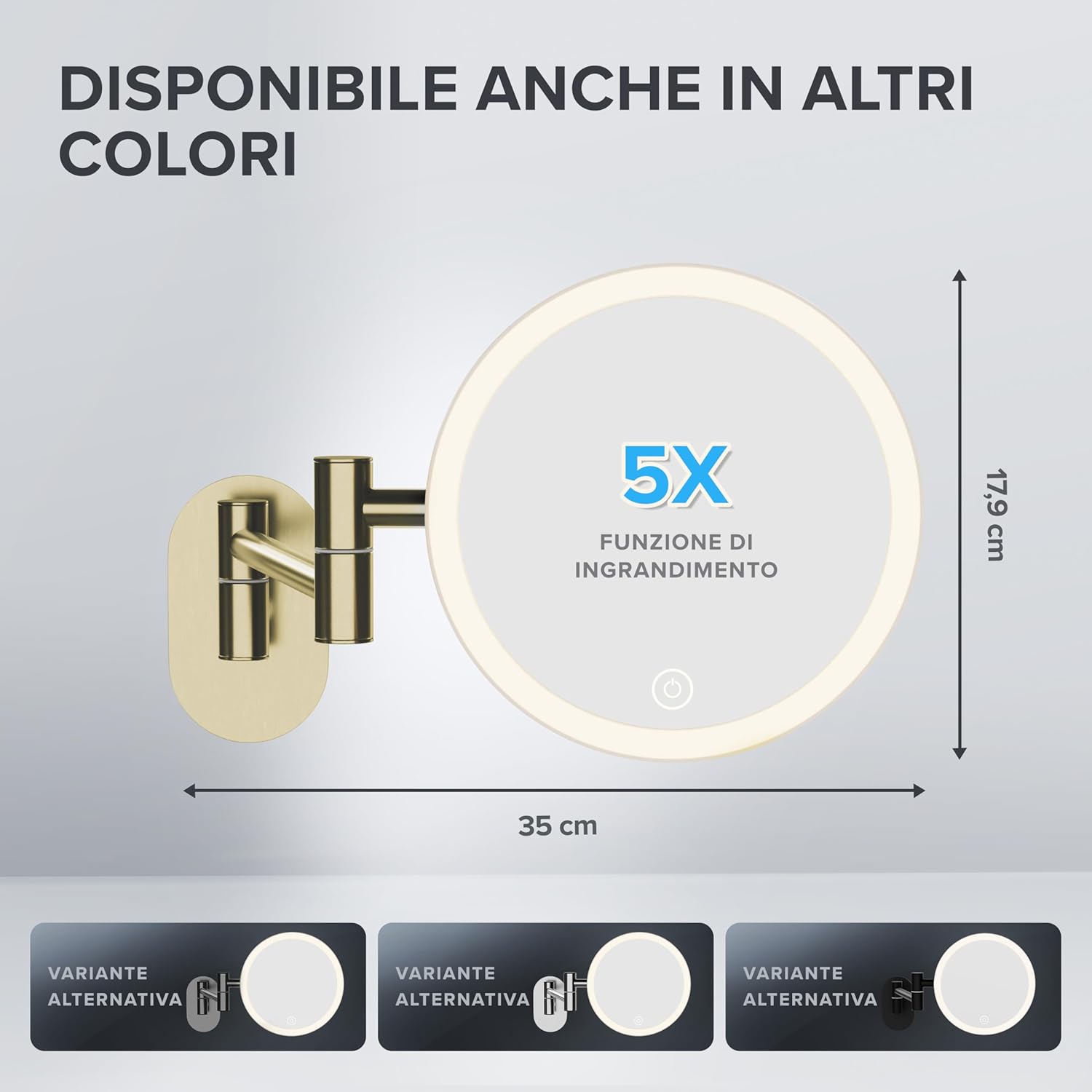 Thumbnail 2 de ovimar Specchio cosmetico Blavand Gold con illuminazione, ricaricabile e montaggio a parete