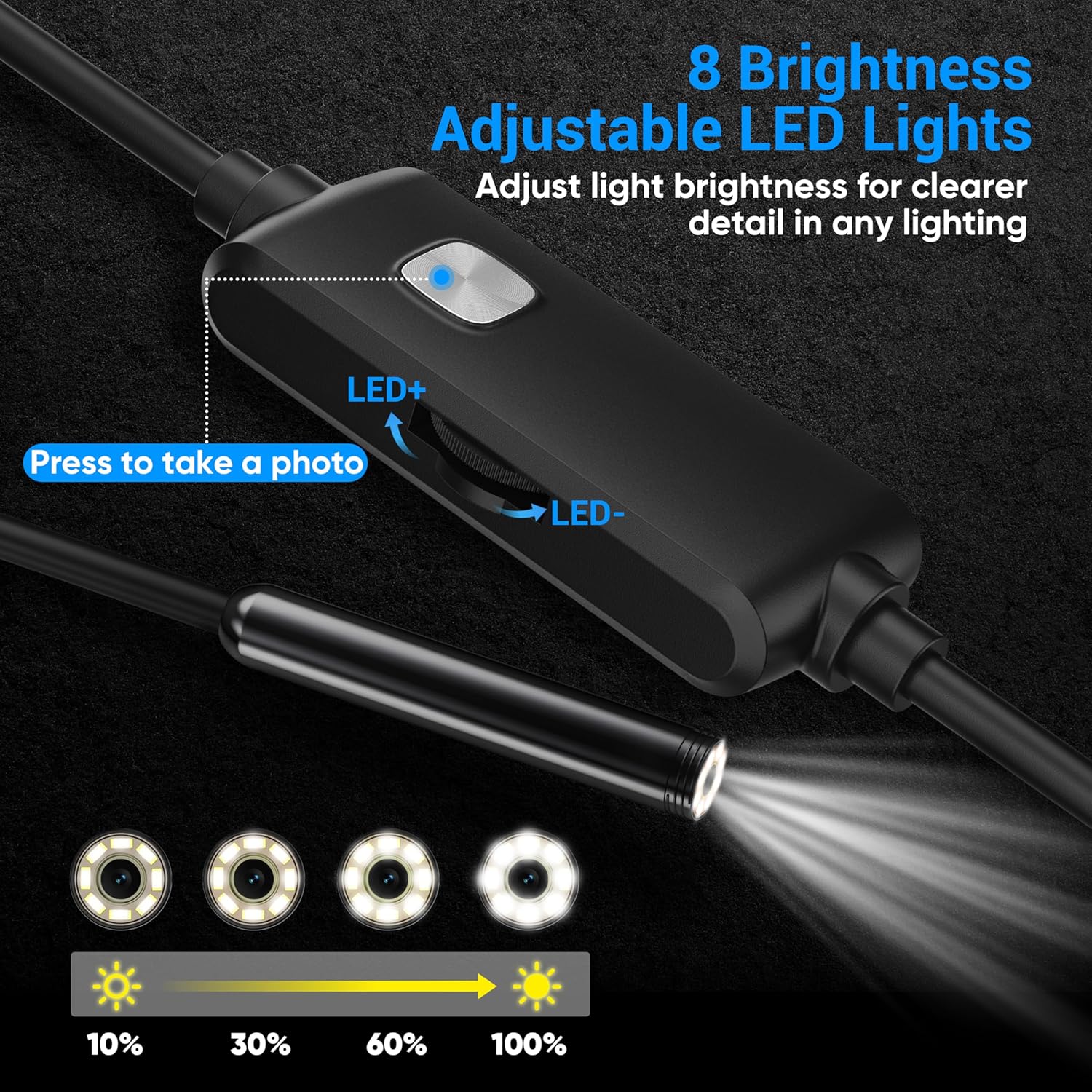 Detalle de Ditomil Endoscope Camera, 1920×1440, 16.4ft Semi-Rigid Cable, 8 LEDs