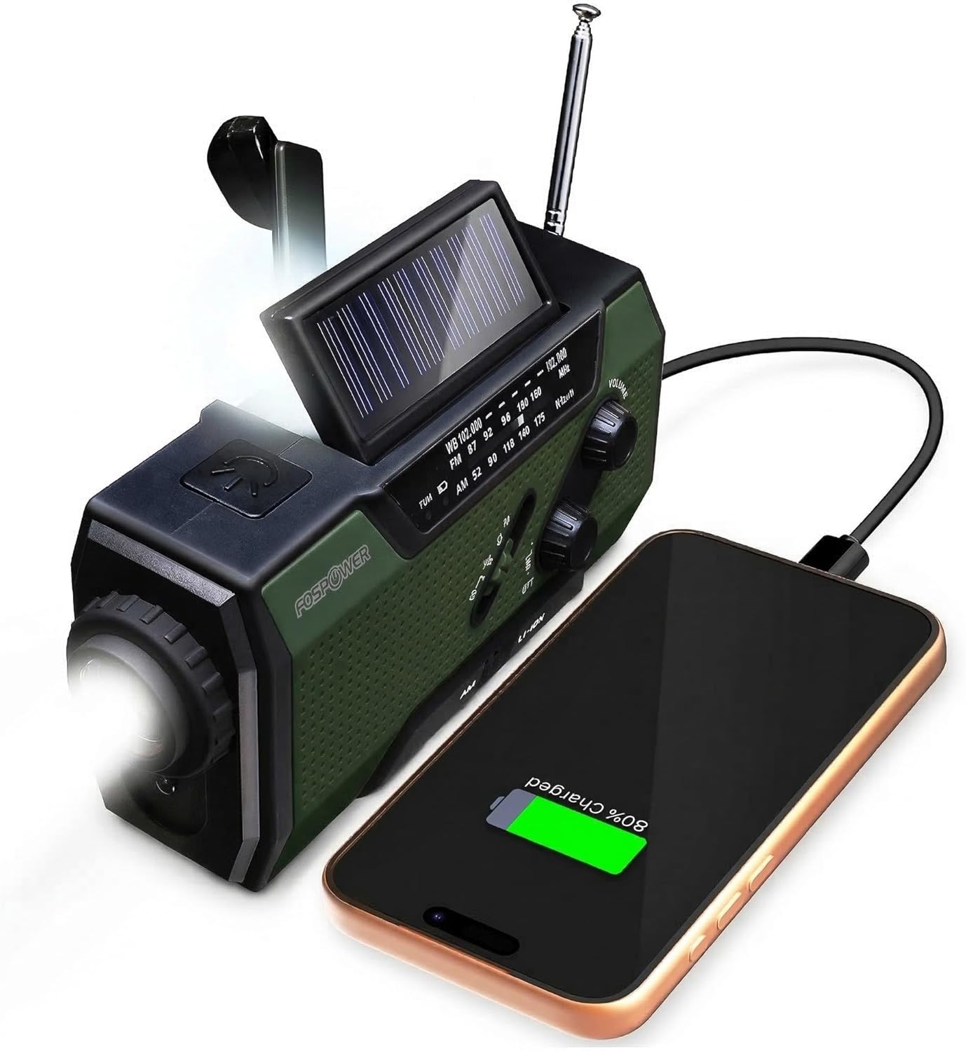 FosPower FOSPWB-2376 : radio d’urgence météo portable avec batterie rechargeable 7400 mWh