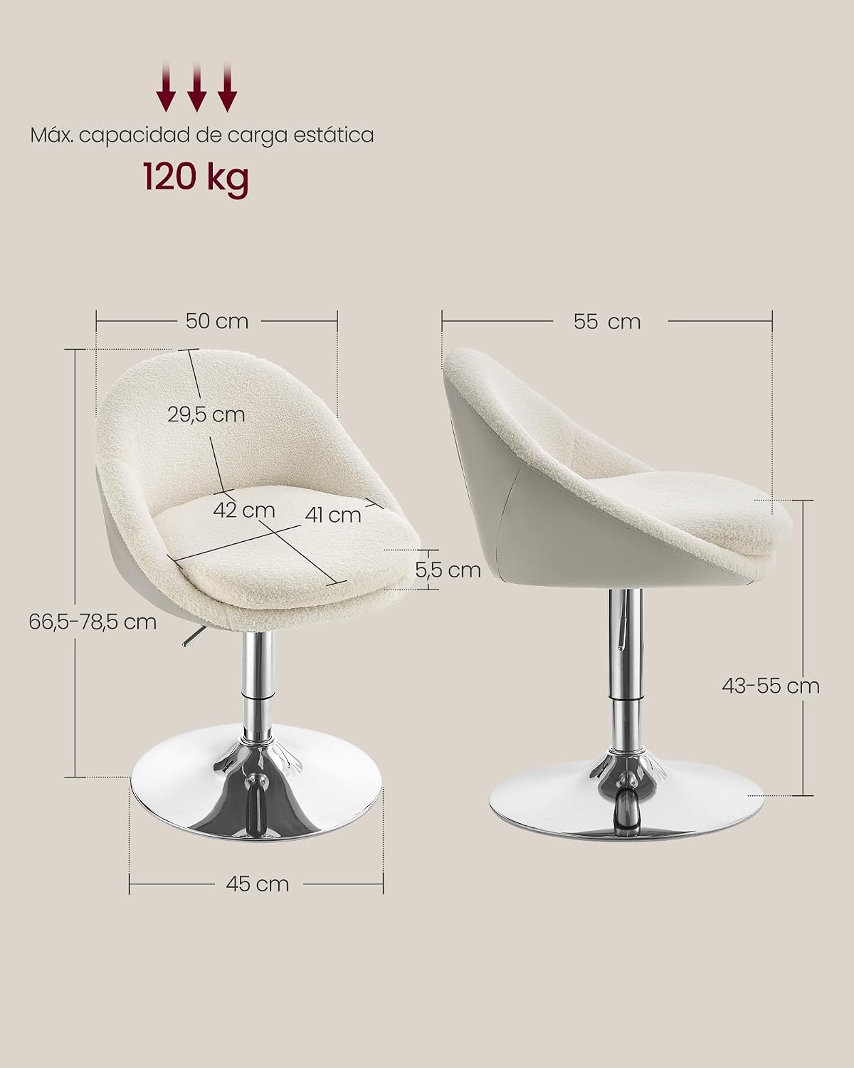 Thumbnail 2 de VASAGLE LJB100W01 Silla ajustable 5,5 cm
