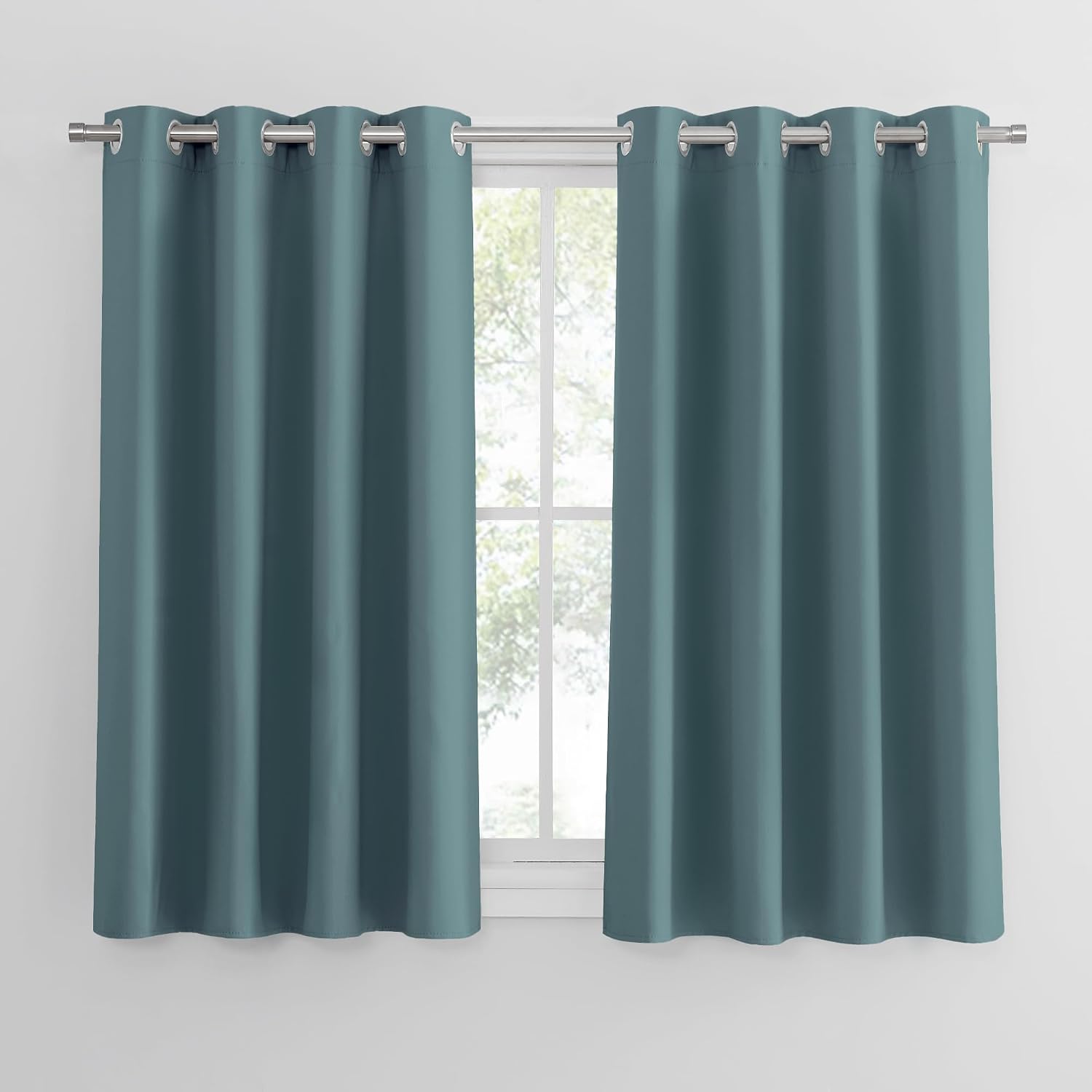 Detalle de PONY DANCE Thermovorhang mit Ösen – blickdichte Verdunklungsvorhänge im 2er-Set (H 145 x B 140 cm) Arktisches Blau