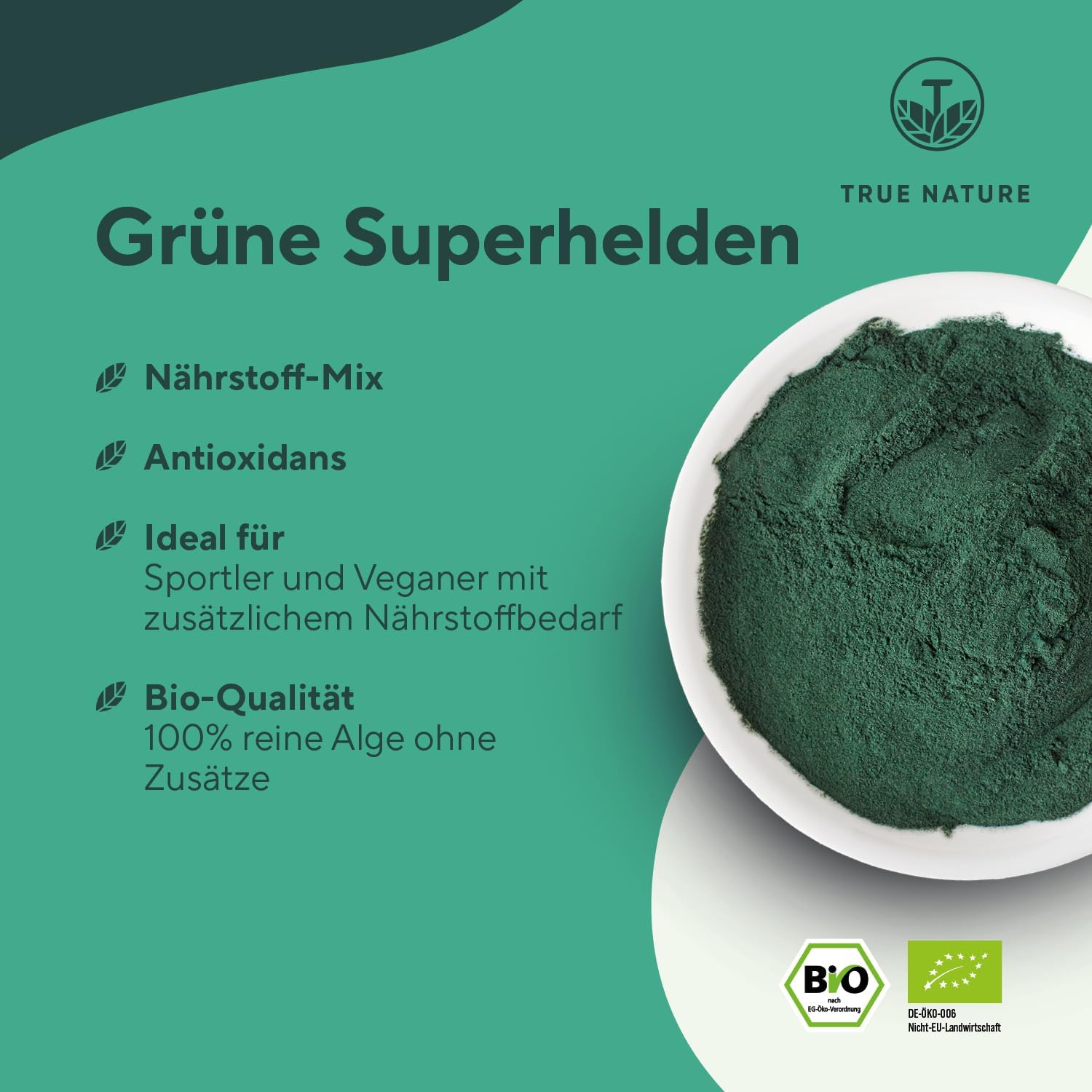 Detalle de Bio Spirulina & Chlorella Presslinge – 600 Tabletten, 6.000 mg/Tag, vegan, DE hergestellt