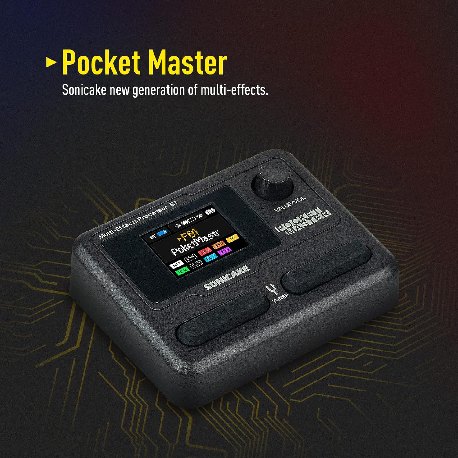 Detalle 2 de SONICAKE Pocket Master guitar & bass amp modelling multi-effects with IR cab simulation and stereo USB audio