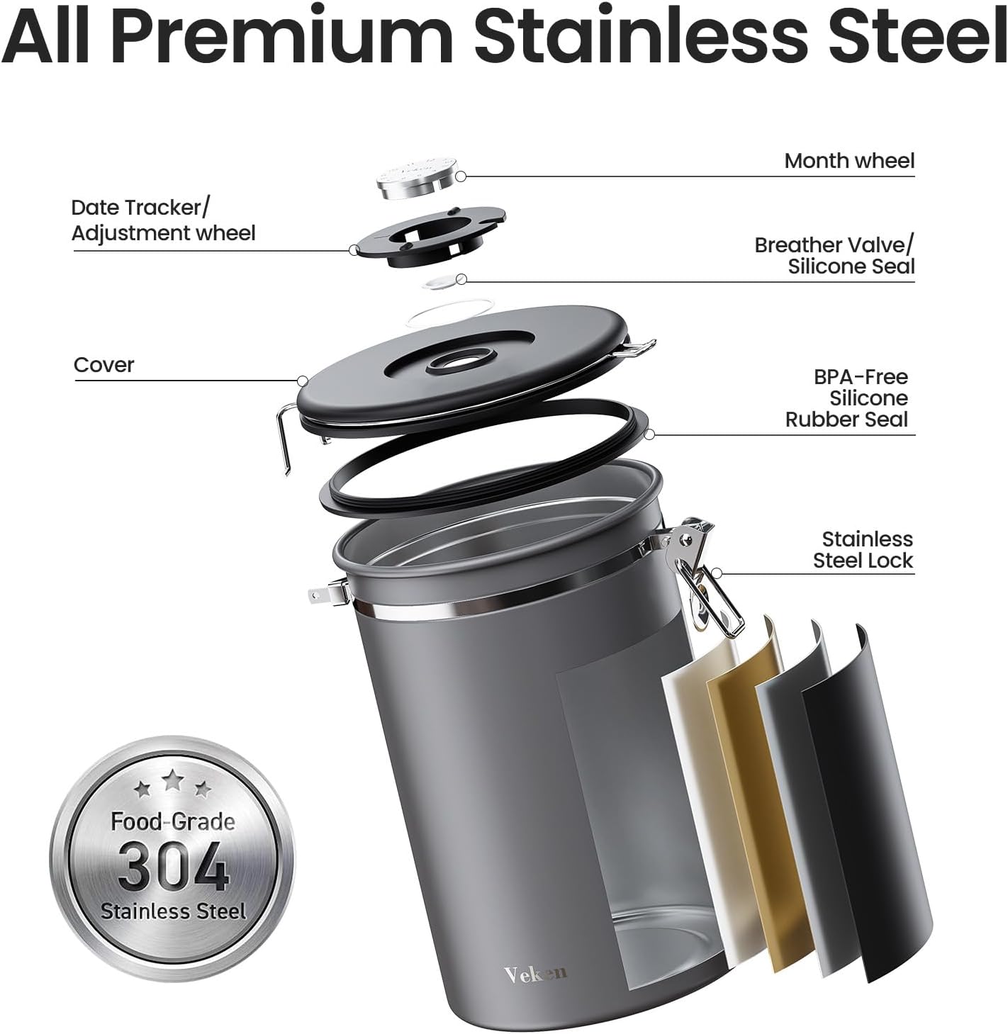 Thumbnail 5 de Veken 39OZ Airtight Coffee Canister ⚙