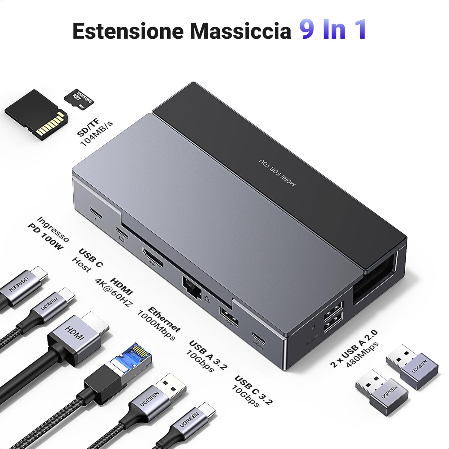 Detalle 2 de UGREEN Hub USB C 4K 60Hz Dock