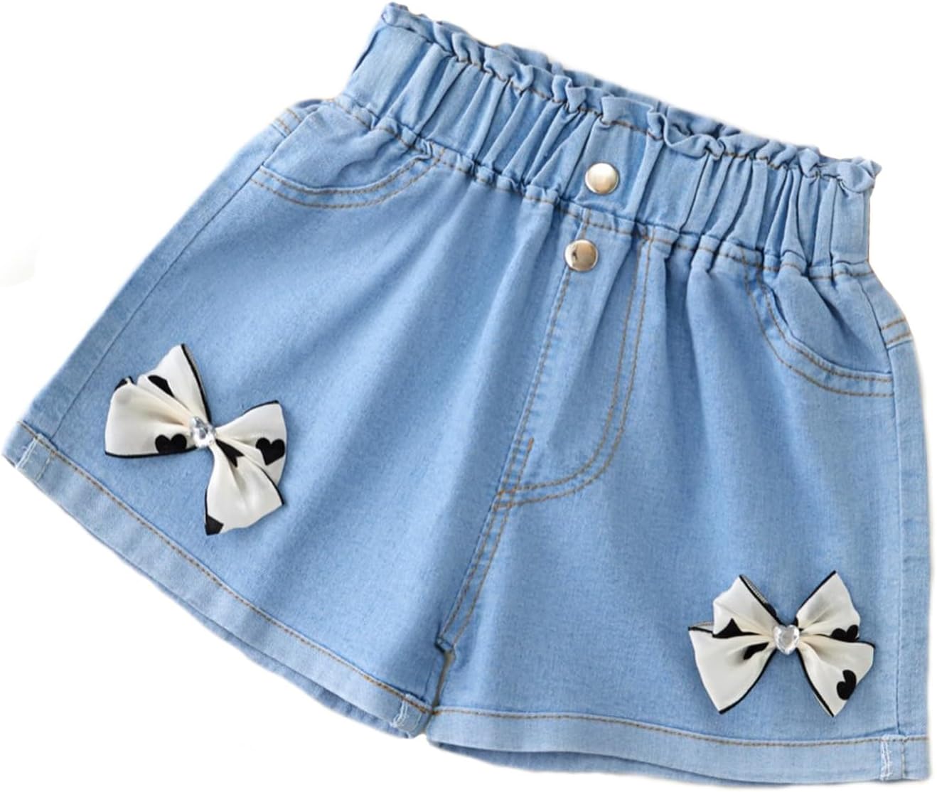 Detalle de ES-UK Girls Denim Shorts: Soft Cotton Elastic Waist Denim for Ages 5–10