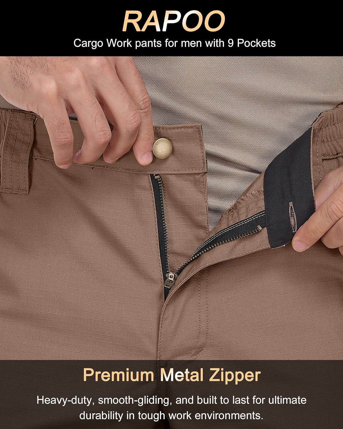 Detalle de Rapoo Ripstop Water-Resistant Cargo Tactical Pants for Men (9 Pockets)