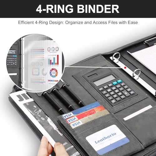Detalle 2 de Leathario Portfolio Folder A4: Vegan Leather 4-Ring Conference Folder with Proactive Organisation