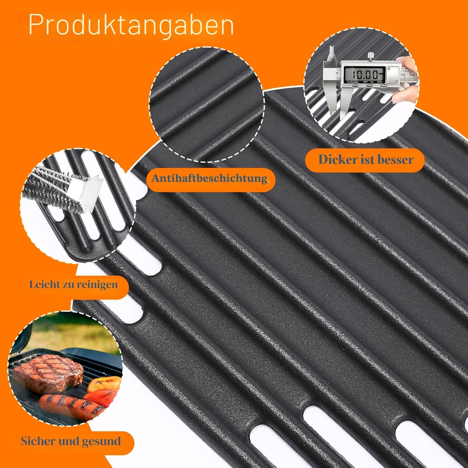 Detalle de GFTIME 32 x 48 cm Gusseisen Grillrost-Set für Enders Urban, Urban Pro, Explorer und Explorer Pro – 2 Stück