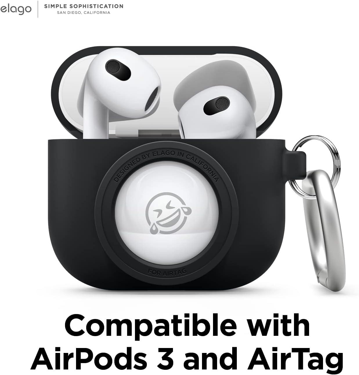 Detalle de elago Coque instantanée pour AirPods 3 avec emplacement AirTag et porte-clés (design classique appareil photo) – Noir