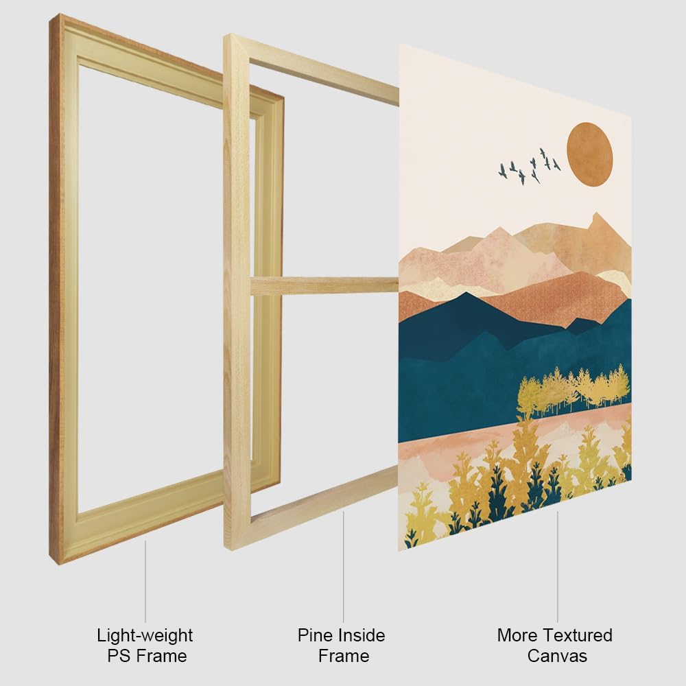 Thumbnail 4 de HPINUB Mountain Framed Canvas Wall Art Set – Mid Century Modern Boho Nature Trio