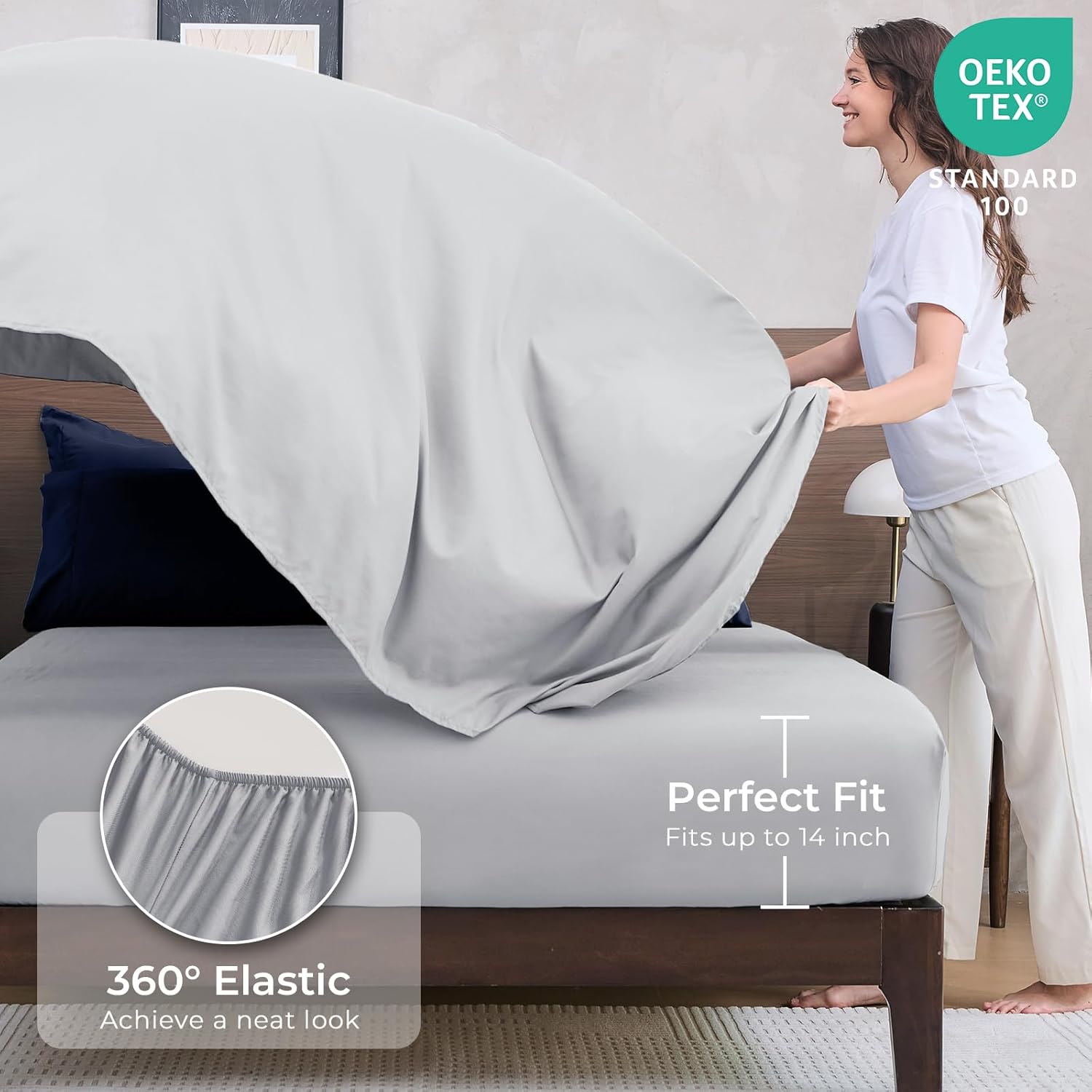 Thumbnail 4 de HEVUMYI Queen Comforter Set - 7-Piece All Season Bed in a Bag (Navy Blue & Light Grey)