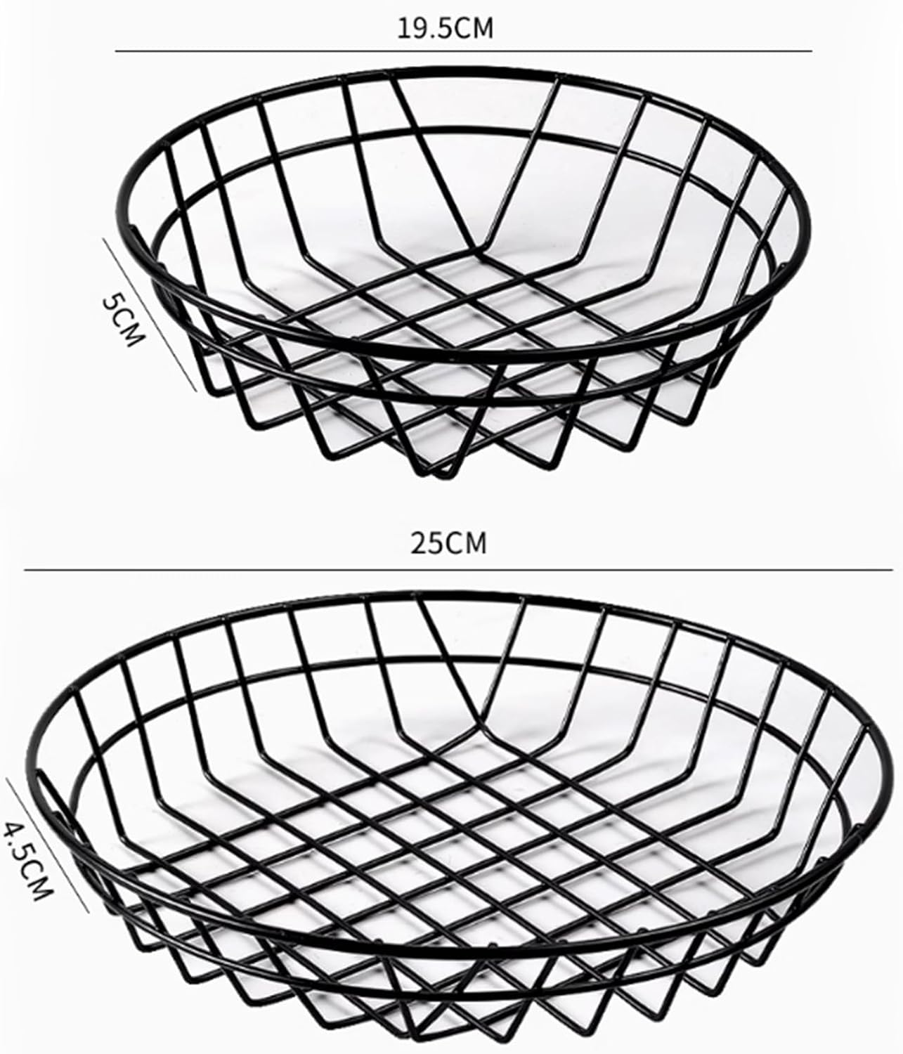 Detalle 2 de Obstkorb, Runder Metallgitter Korb | 2 Stück schwarz – Flexibler Display- und Aufbewahrungshelfer für Obst, Gemüse, Brot