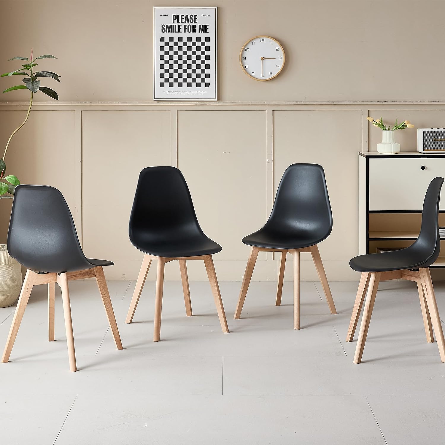 Thumbnail 6 de BenyLed set van 4 eetkamerstoelen met zwarte PP-zitting en beukenhouten poten