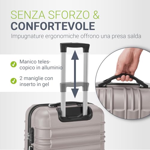 Detalle de Juskys set valigie rigide 4 pezzi con lucchetto a combinazione e ruote 360° – champagne