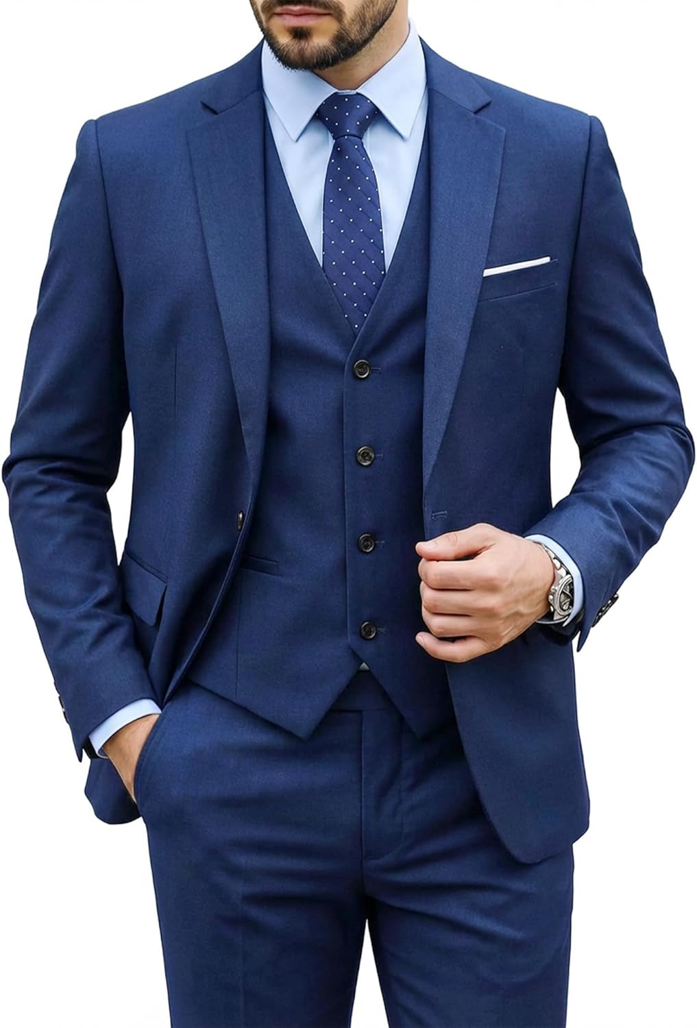 Detalle de MY'S Men's 3-Piece Slim Fit Suit Set with Tie