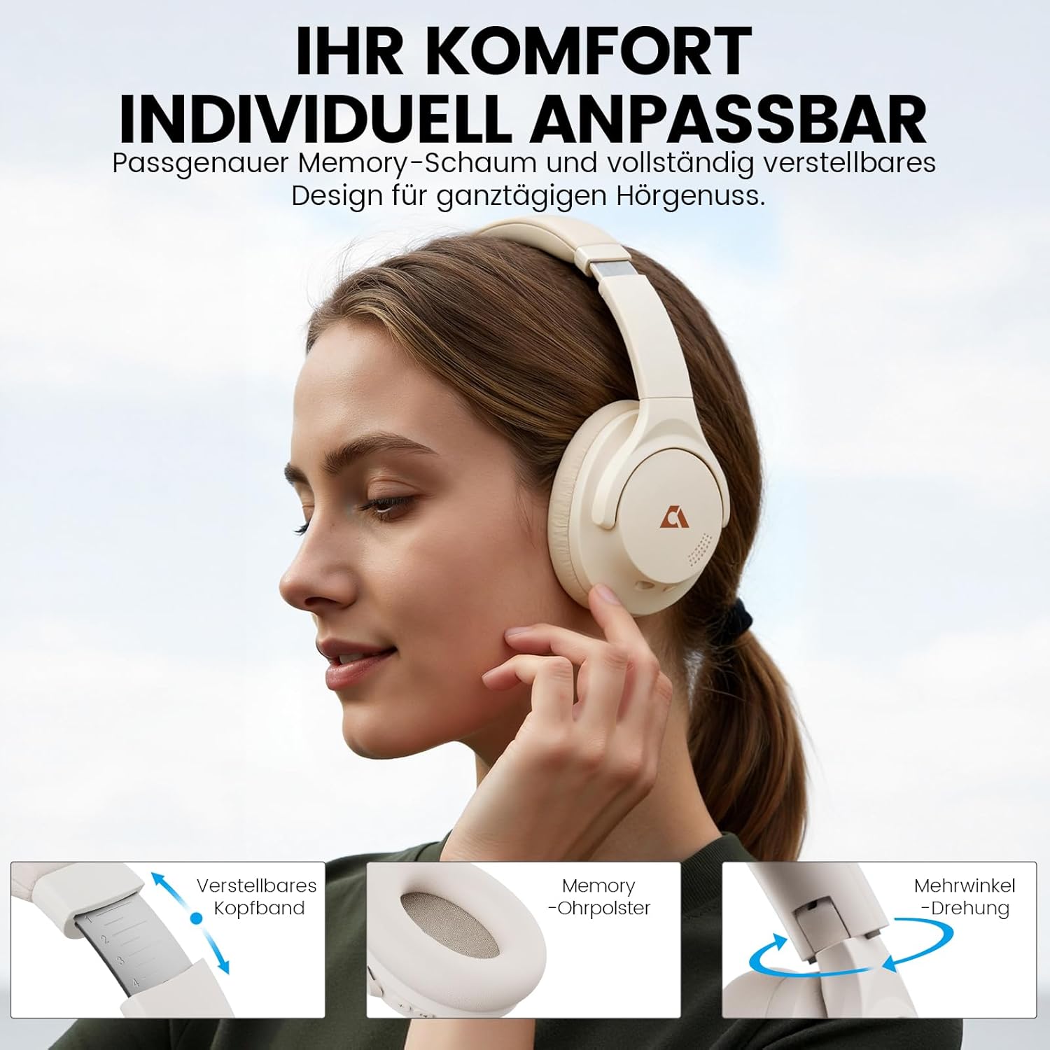 Thumbnail 6 de 1Mii Y8+ Hybrid ANC Over-Ear Kopfhörer – 100 Stunden Laufzeit, LDAC, App-EQ, Bluetooth 6.0, Biege- und Reisekomfort
