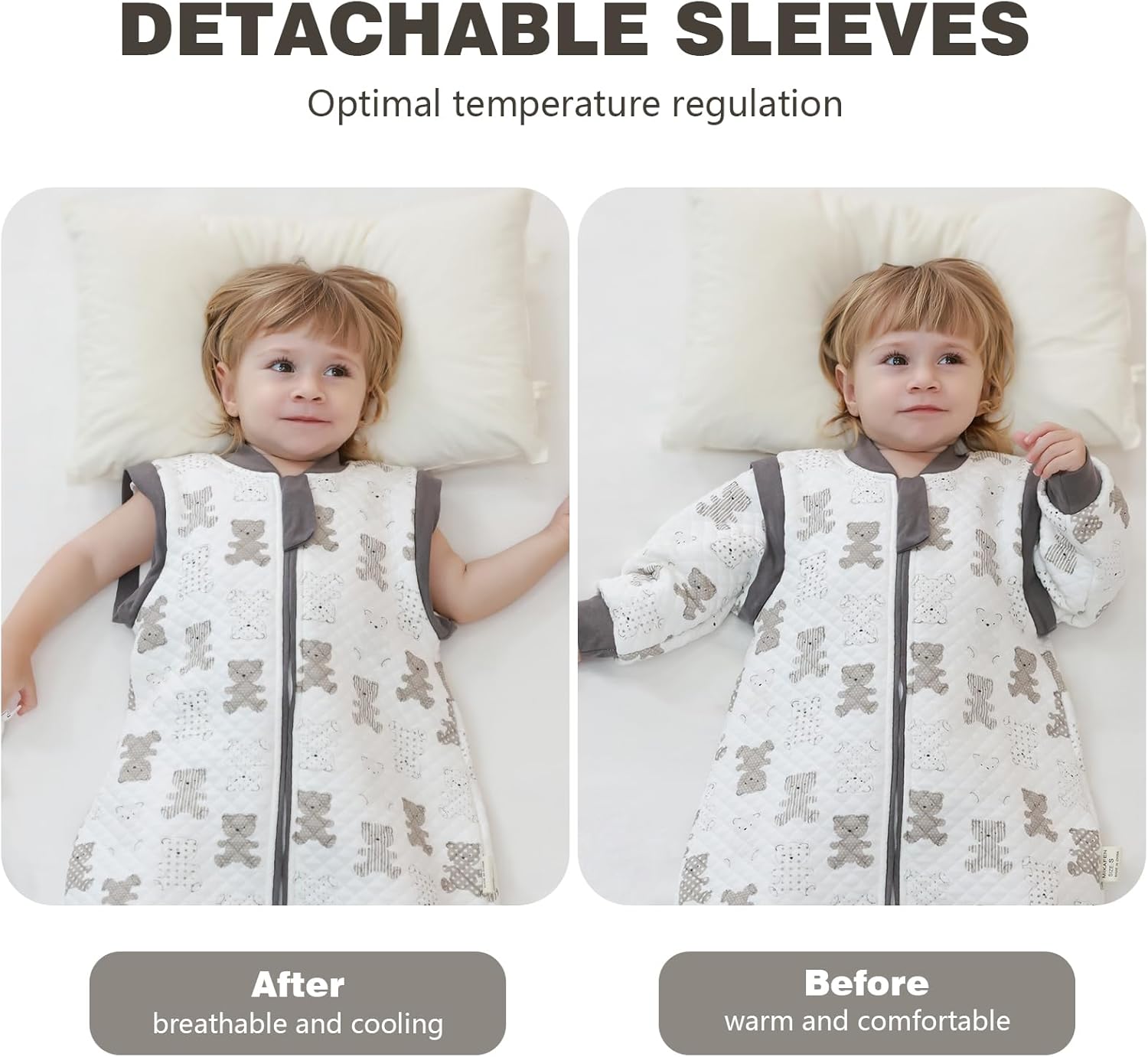 Detalle de MIKAFEN Baby Sleeping Bag with Feet 2.0 Tog – Cotton All-Year with Removable Sleeves and Legs (Bear, 4-5 years)