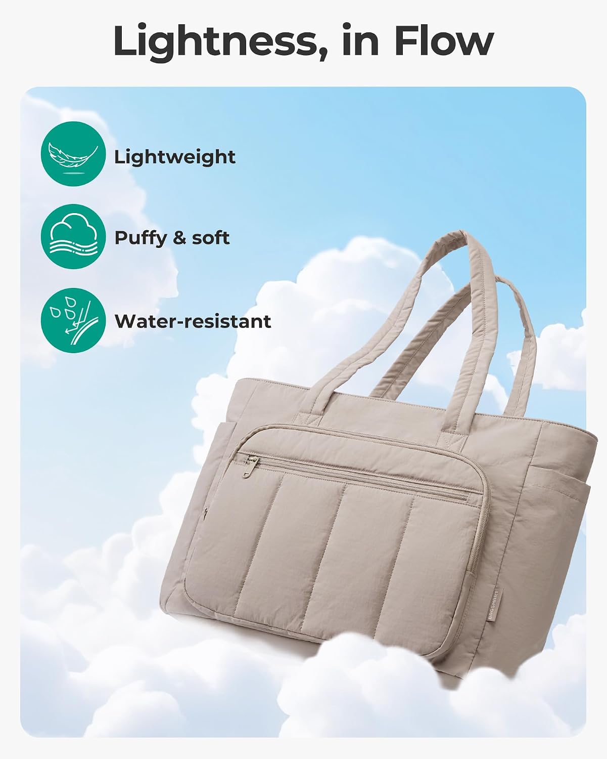 Thumbnail 4 de bagsmart 20L Zip Tote: 15.6 inch Laptop Sleeve, Puffer Nylon Work Bag for Nurse, Travel and More