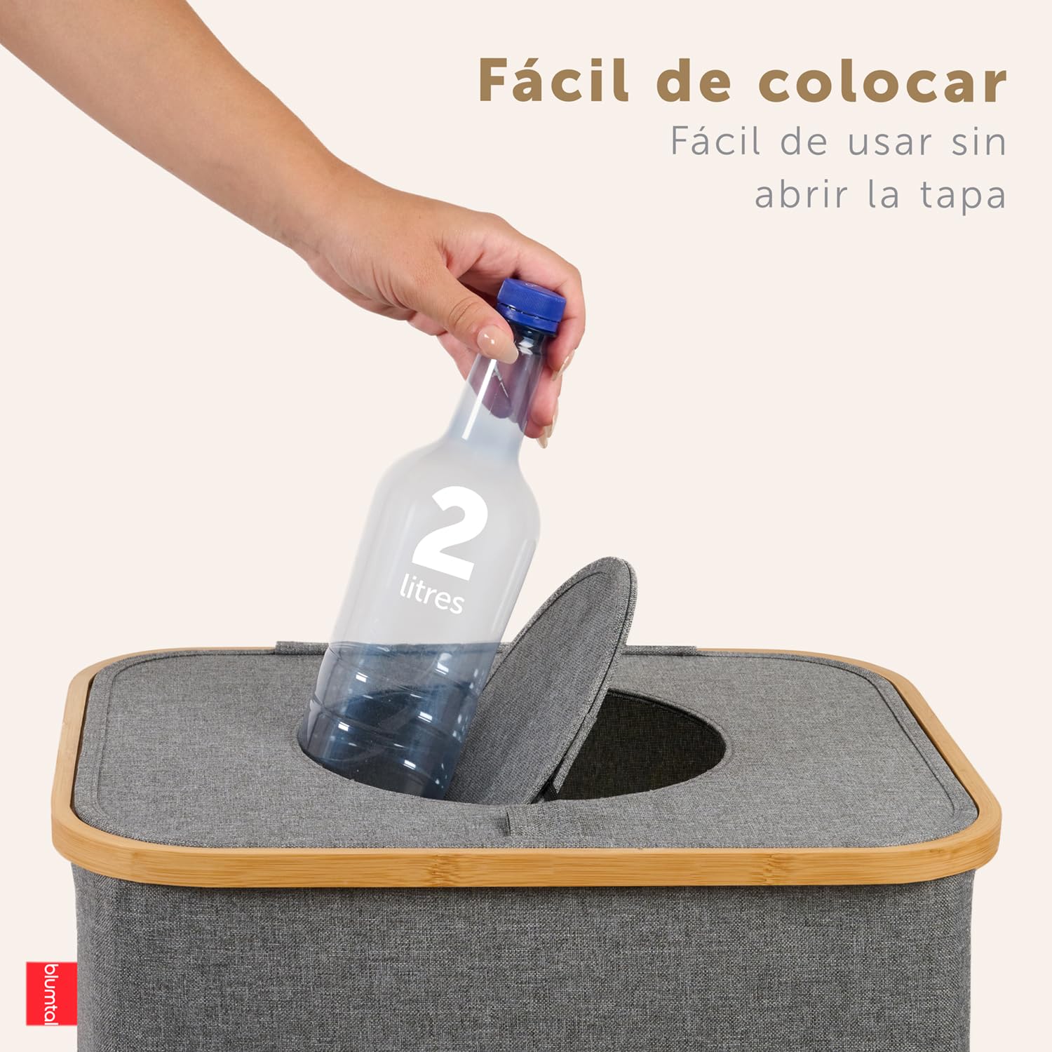 Detalle de Blumtal conteneur de consigne pour bouteilles 100L en bambou avec sac de transport et effet anti-odeur