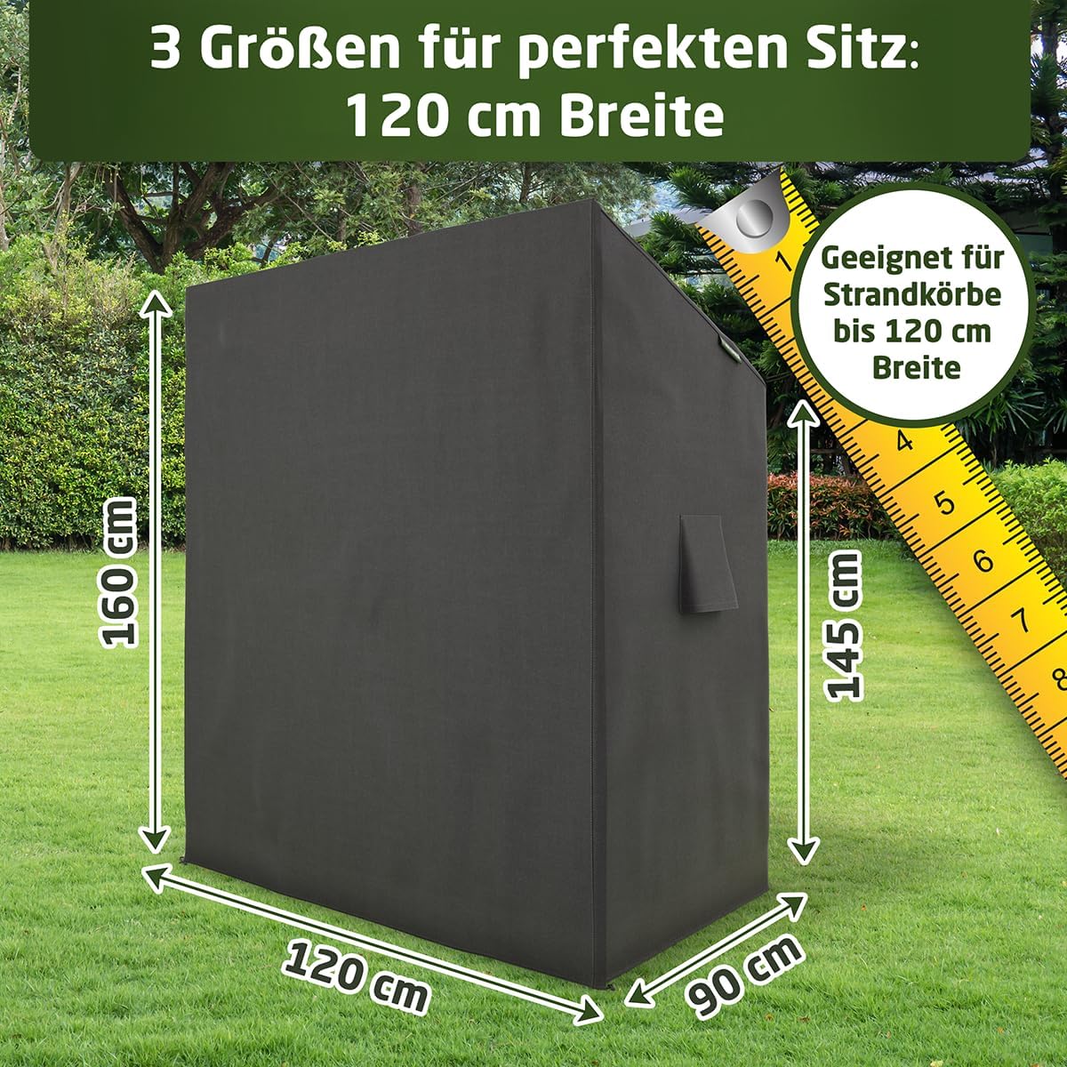 Detalle de WALDNER Strandkorb Schutzhülle Oxford 600D – wasserdicht, winterfest und UV-beständig (120 x 90 x 160 B/T/H) grau