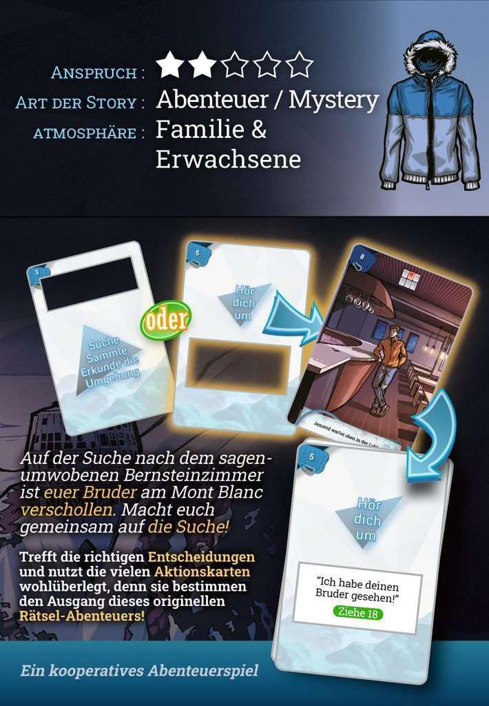 Detalle 2 de Ravensburger 24849 Back Tales – Verschollen unter dem Eis: Kooperatives Mystery-Abenteuer für 1–6 Spieler ab 10 Jahren