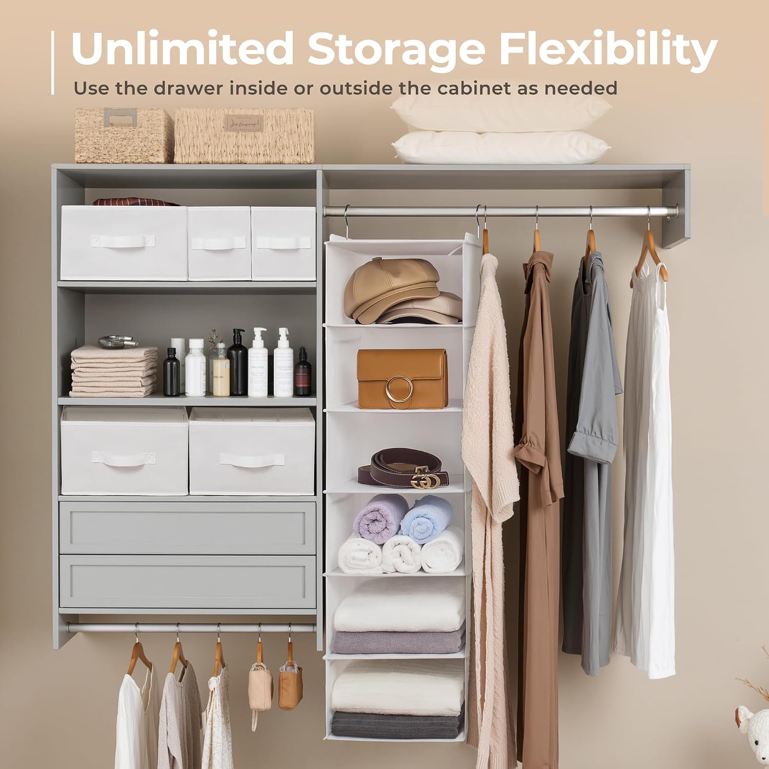 Detalle 1 de GRANNY SAYS GS4006 Hanging Closet Organizer, 6 Shelves, 5 Drawers, White