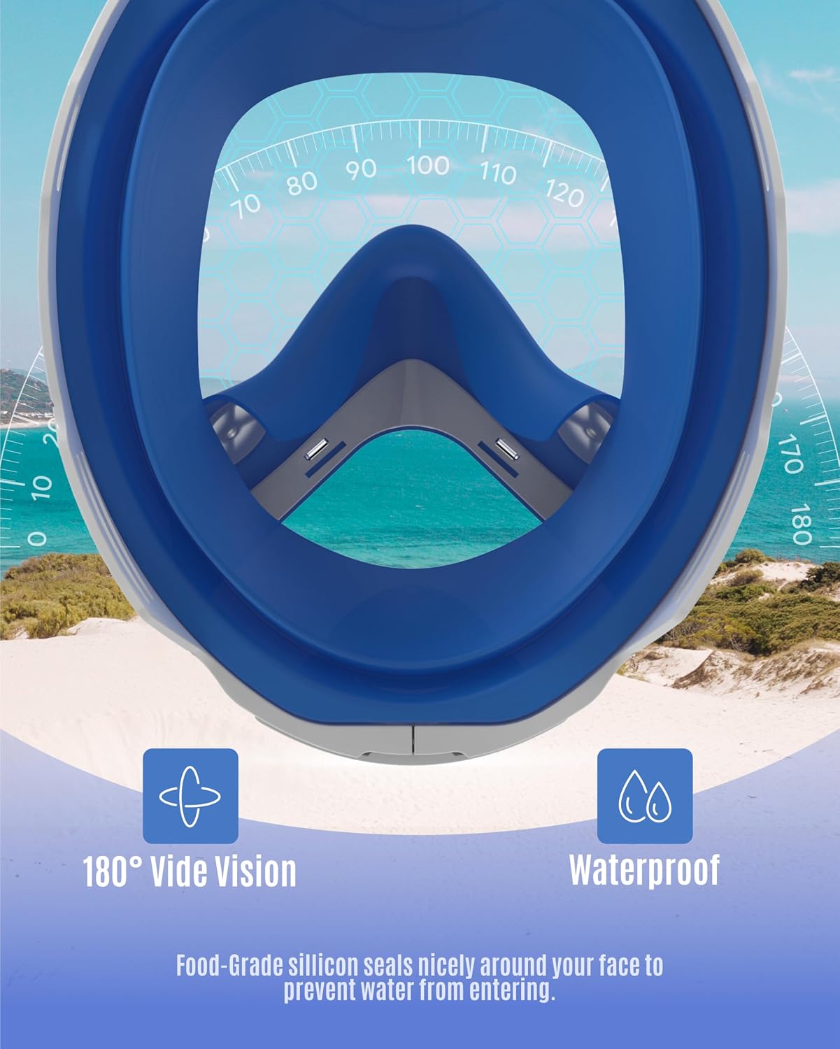 Detalle de G2RISE Full Face Snorkel Mask Kids Snorkeling Set – 180 Degree View, Anti-Fog & Anti-Leak Dry Top (3–8 years)