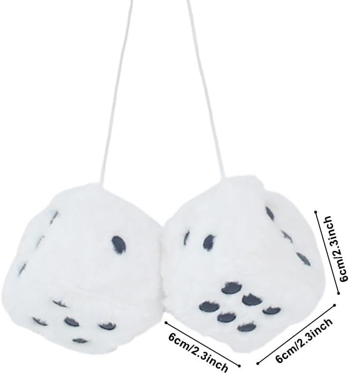 Detalle de Fuzzy Plush Dice Car Decoration – Square Plush Dice with Dots for Rearview Mirror