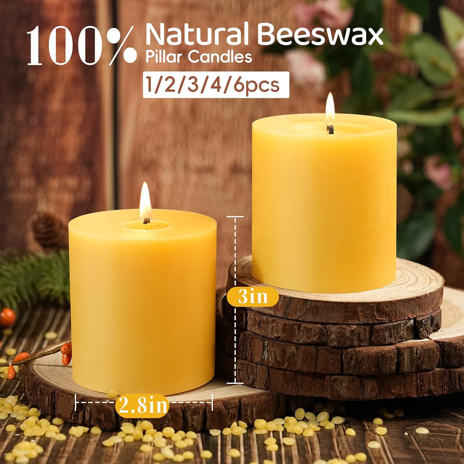 Detalle 2 de Beeswax Pillar Candles, 2.8 x 3 Inch