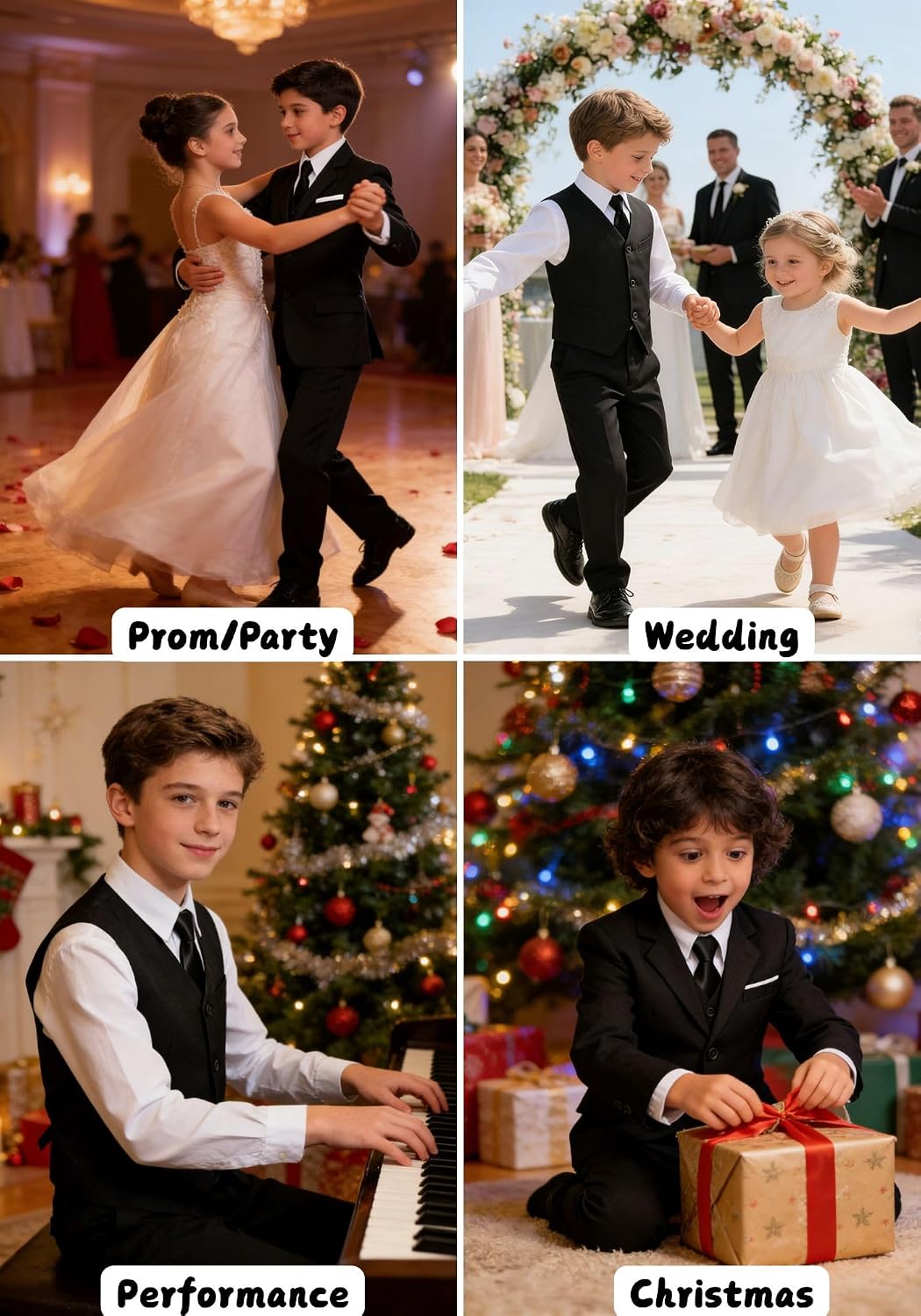 Detalle de Visaccy Boys Formal Slim Fit Suit with Adjustable Waist — 4-Piece Ring Bearer/Tuxedo Set (Size 10)