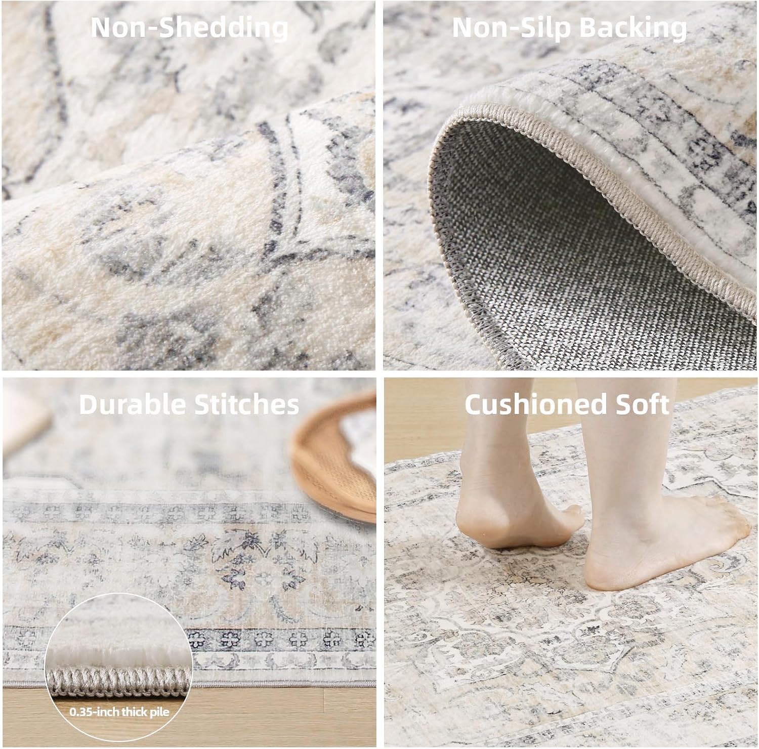 Detalle 2 de 8x10 Washable Area Rug — Low Pile Vintage Boho 🏡