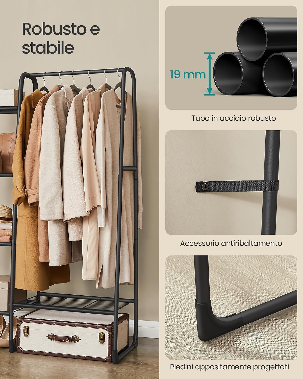 Thumbnail 4 de SONGMICS Stand Appendiabiti HSR138B01: 5 Ripiani, struttura in metallo, 40 x 101,7 x 153,3 cm