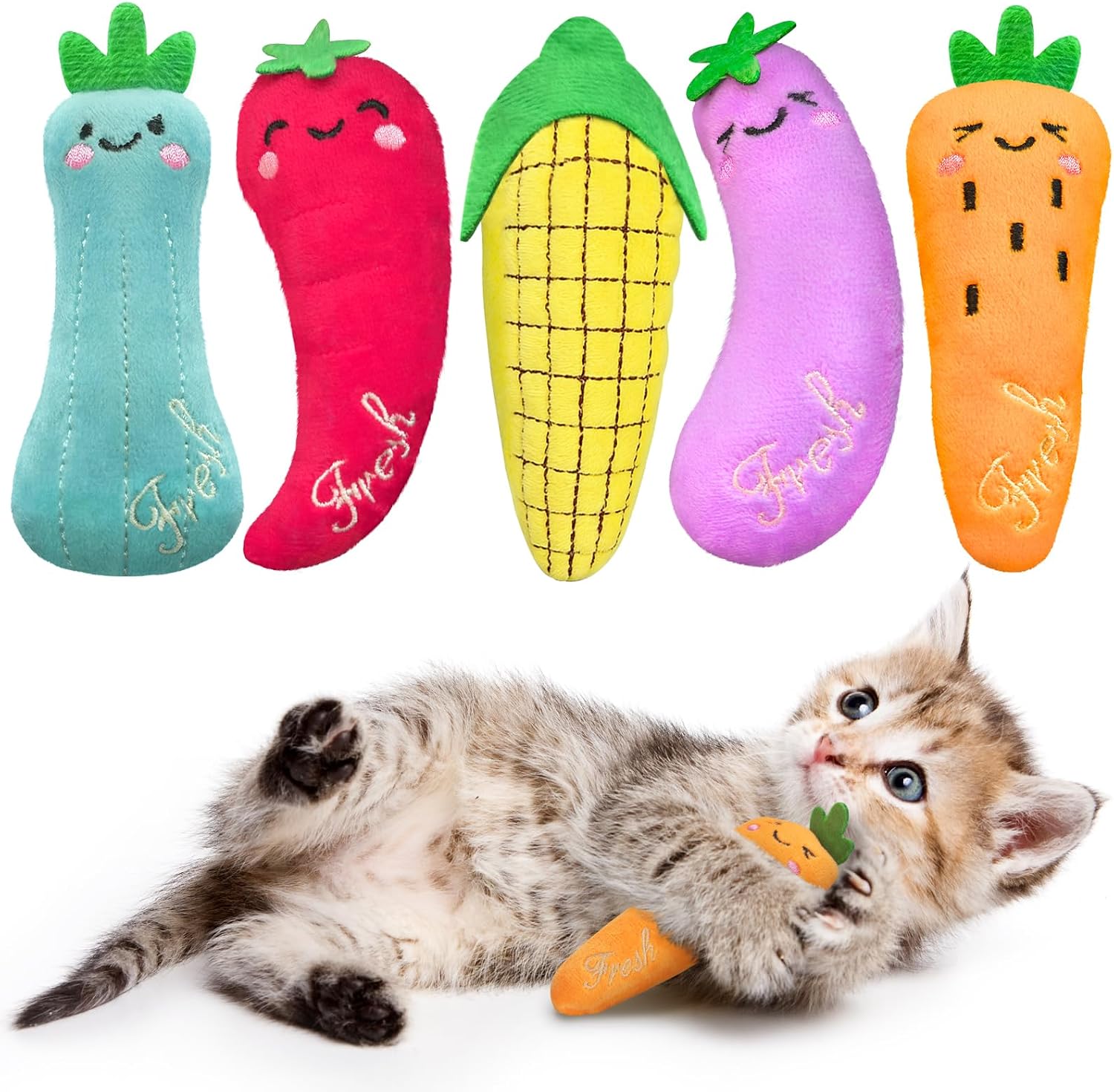 Detalle de ETEKYER Cat toys vegetable Catnip Plush Cat Toys, 5-Piece Vegetable Set