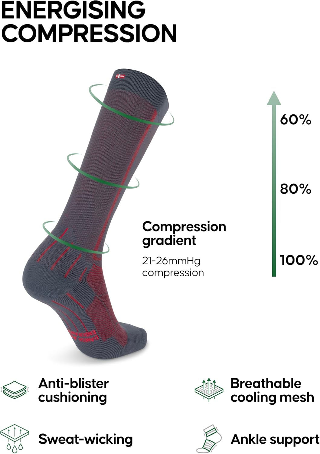 Detalle 2 de DANISH ENDURANCE Compression Socks 21–26 mmHg – Recovery Boost for Running & Travel