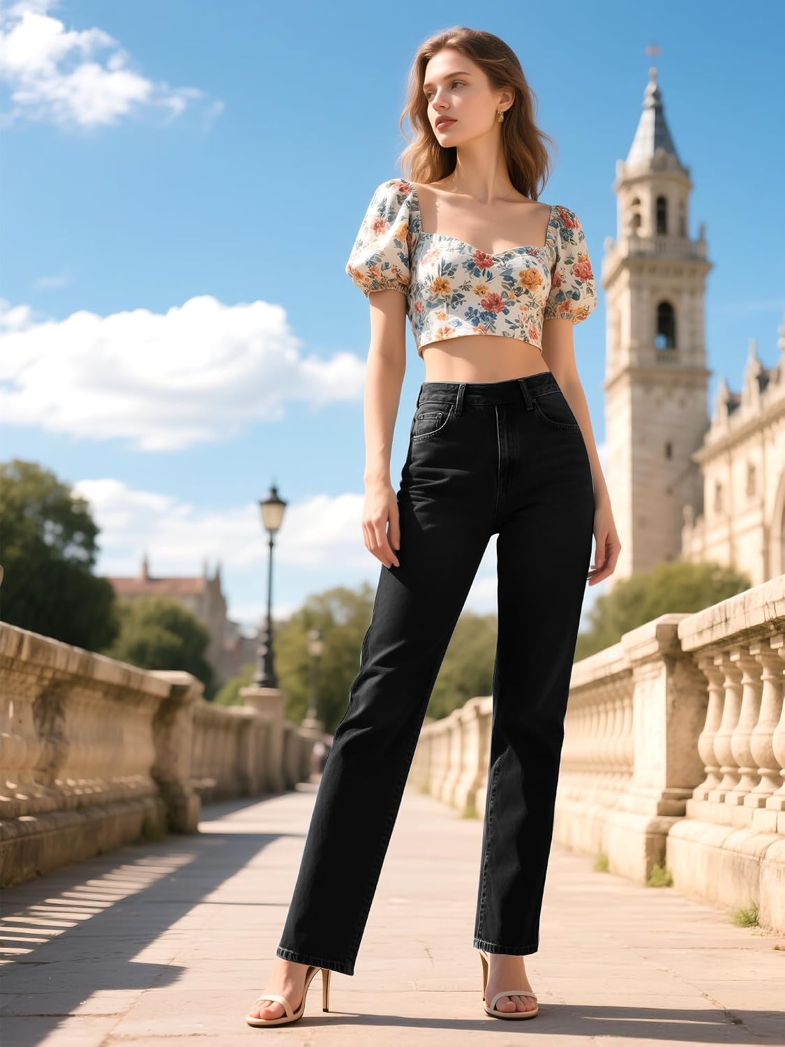 Detalle de LaiEr Damen High-Waist Stretch-Yoga-Jeans mit leichtem Bootcut – Pull-on Sporthose