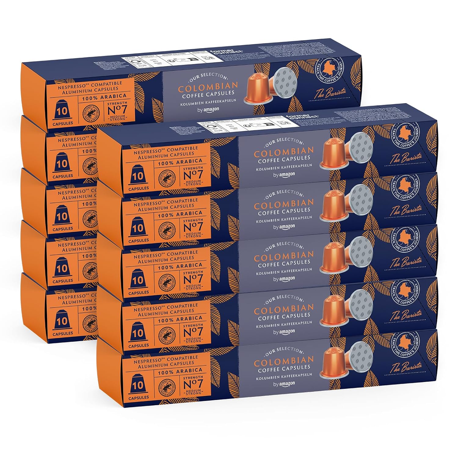 Detalle de By Amazon Kolumbianischer Kaffee – Nespresso-Kompatible Aluminiumkapseln, mittlere Röstung, Rainforest Alliance zertifiziert (10er-Pack, 100 Kapseln)