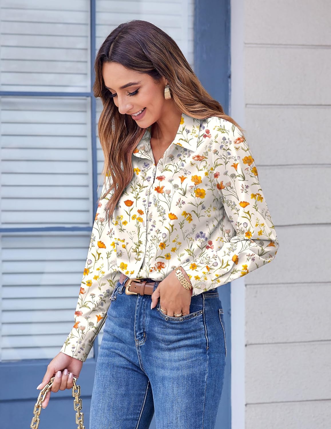 Thumbnail 1 de Zeagoo Women's Dressy Floral Button-Down Shirt: Long Sleeve Blouse for Work & Casual