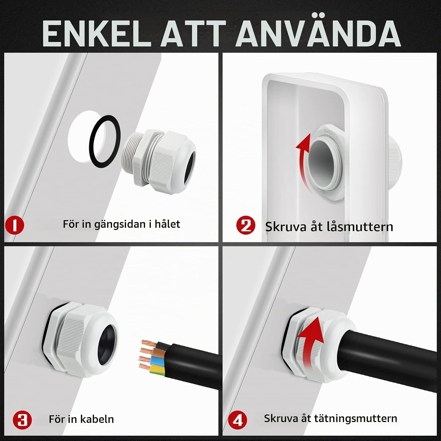 Thumbnail 4 de Hanibos M32 kabelgenomföring, IP68, PA66, för kablar 16–21 mm