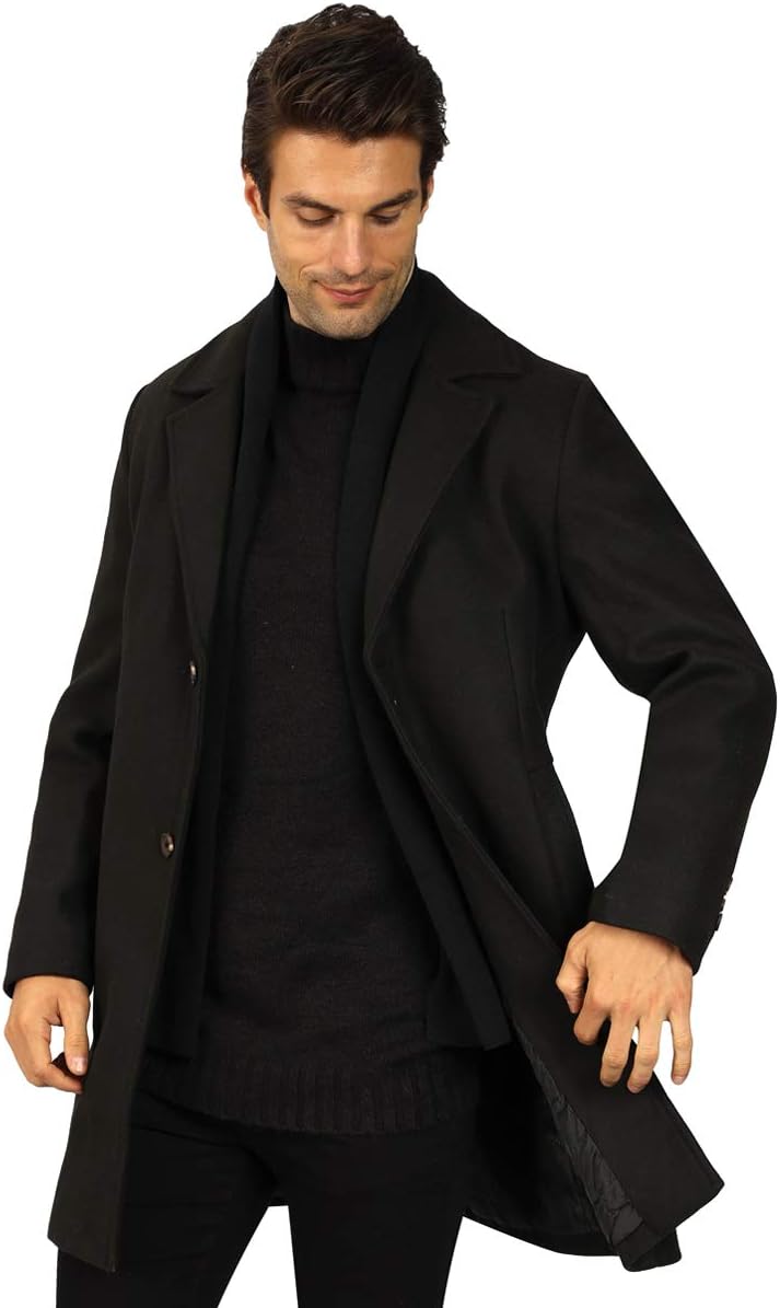 Detalle de WULFUL Men’s Wool Trench Coat, Slim-Fit Winter Coat with Two Styles