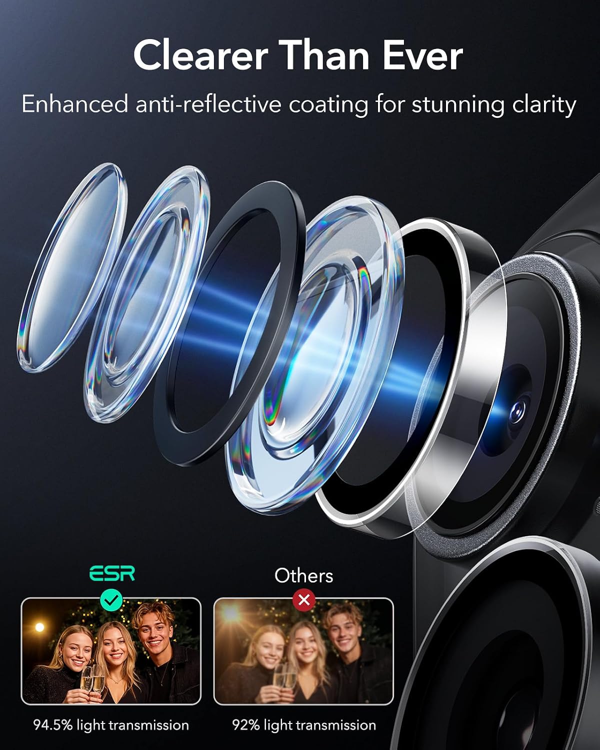 Thumbnail 4 de ESR Camera Lens Protector for iPhone 17/16/16 Plus, Clear 9H Tempered Glass