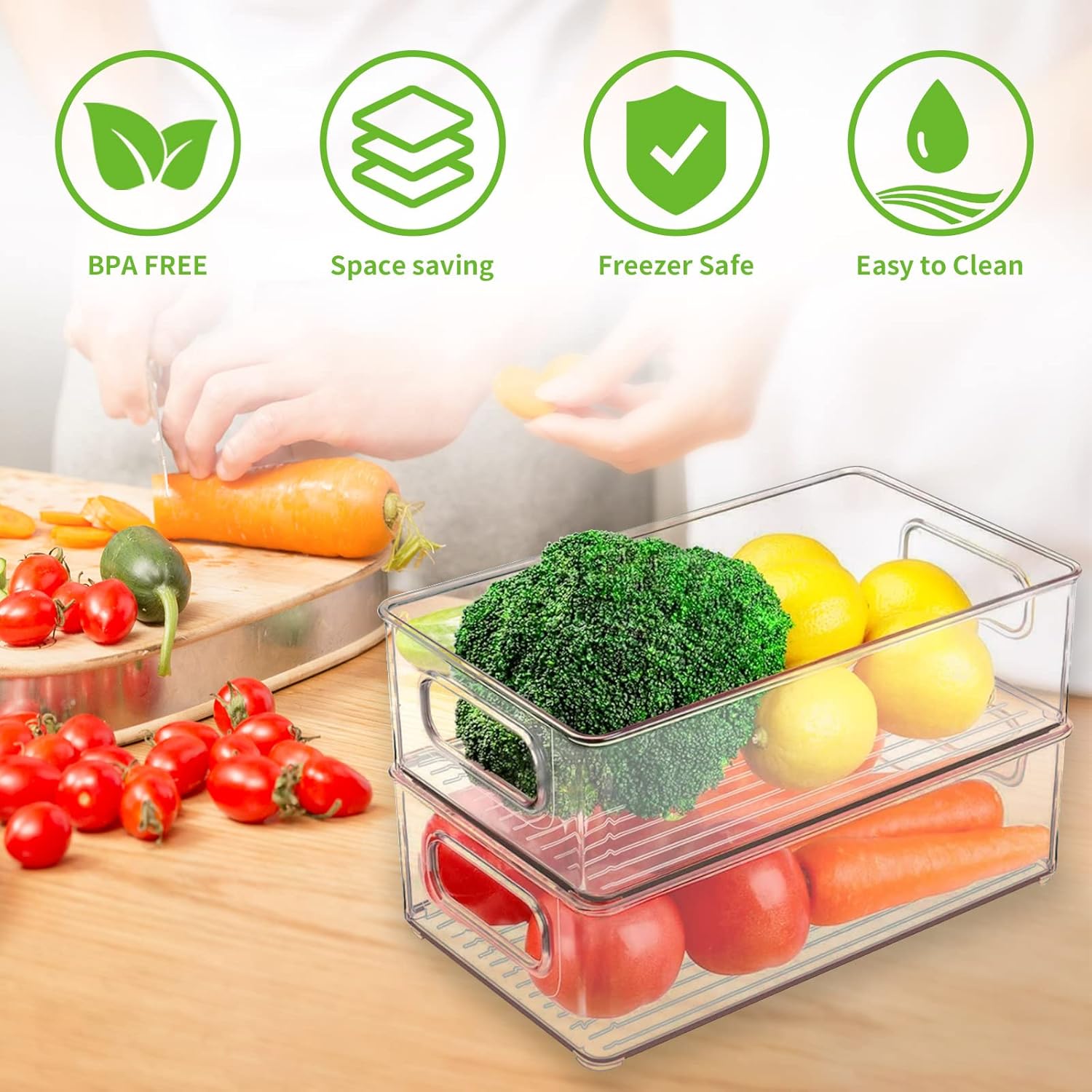 Detalle 2 de Diwoker stapelbare Kühlschrank-Organizer im 6er Set (transparent, PET, BPA-frei)
