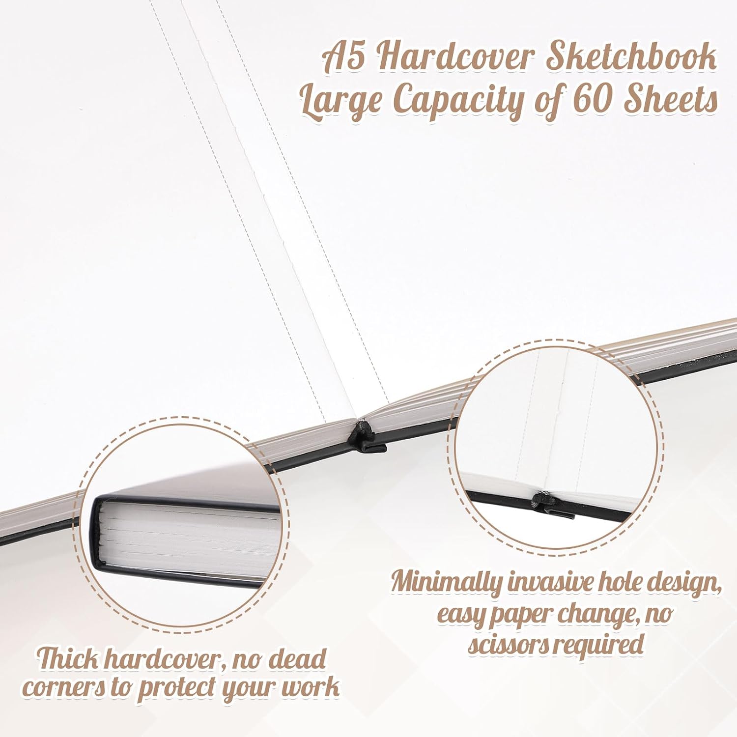 Thumbnail 3 de A5 Sketchbook 60 Sheets (200GSM) Black Hardback Sketching Pad, 14.8 x 21 cm, 120 Pages