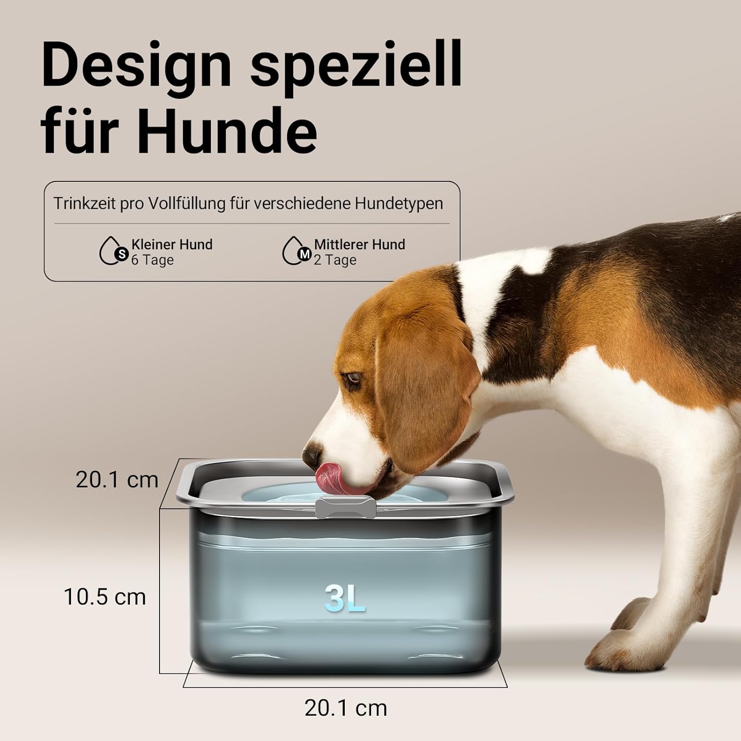 Detalle de DownyPaws Wassernapf für kleine & mittlere Hunde (ohne Sabbern), 3 L, 304 Edelstahl – Anti-Tropf, schwarz